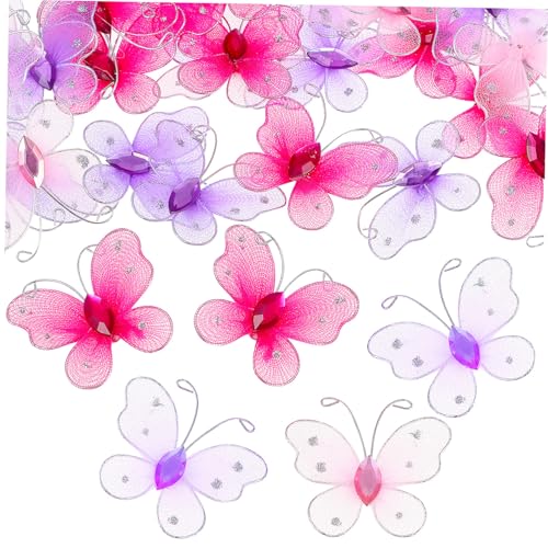 BESPORTBLE 50 Stück Teiliges Nylon schmetterlinge set mit Glitzersteinen Leichte Langlebige Dekoration für Zuhause und DIY basteln Zarte Große Stoffschmetterlinge in Flieder von BESPORTBLE