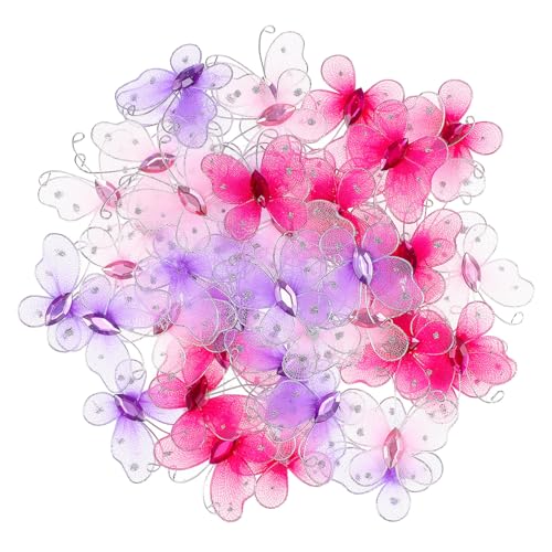 BESPORTBLE 50 Stück Teiliges Nylon schmetterlings dekorationsset mit Glitzersteinen Große Leichte DIY bastel schmetterlinge in Flieder und Rosa Vielseitig für Kleidung Heimdeko und von BESPORTBLE
