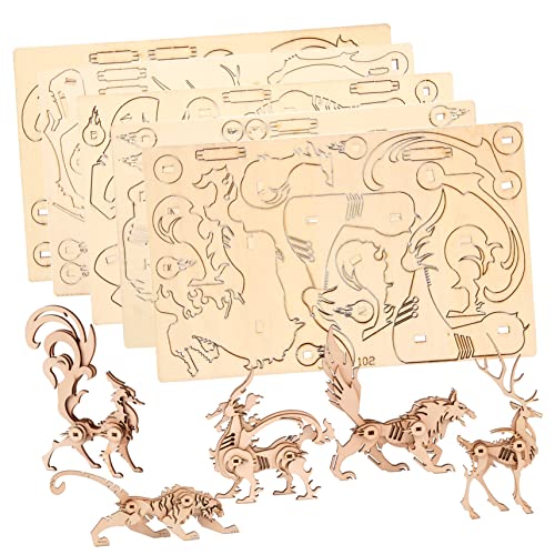 BESPORTBLE 5Stücke Teiliges Hölzernes Tierpuzzle DIY Interaktives Puzzle für Fördert Kreativität und Geduld für Jungen und Holzbausatz für Heim und Büroschmuck von BESPORTBLE