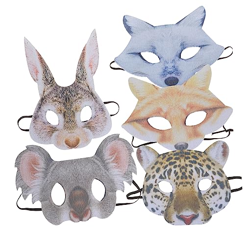 BESPORTBLE 5Stücke Tiermasken Für Karneval Und Mottopartys Thema Gesichtsdekoration Halloween Masken Für Erwachsene Leopard Kaninchen Koala Wolf von BESPORTBLE