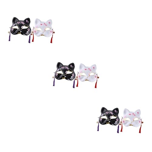 BESPORTBLE 6 Stck Handbemalte Japanische Katzen Cosplay Masken mit Glocken und Quasten Verstellbar Einheitsgröße Stilvolle Halloween Party Dekoration und Kostüm Zubehör von BESPORTBLE