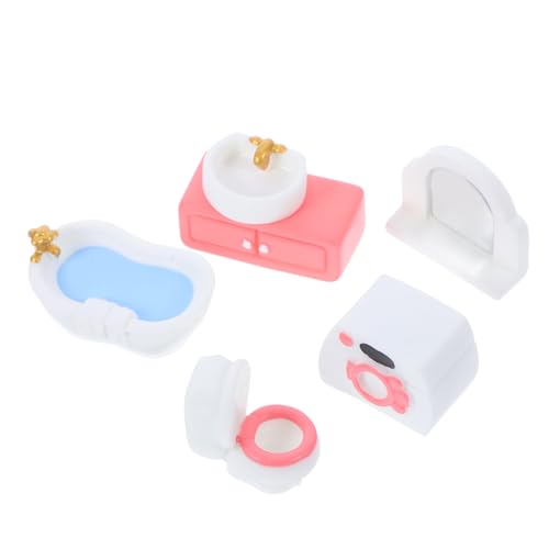 BESPORTBLE 6 Stück Dollhouse Badezimmer Miniaturmöbel Teiliges DIY Badezimmer Zubehör mit Badewanne Waschbecken Toilette Waschmaschine Spiegel und Schrank für Kreative Puppenhaus Dekoration von BESPORTBLE