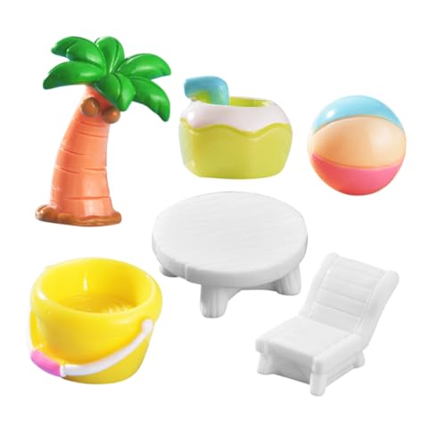 BESPORTBLE 6 Stück Miniatur Strand Deko Teiliges Sommer Beach Resin Ornament mit Liegestuhl Kokosnussbaum Eimer Kokoswasser und Tisch für Kreative Mikrolandschaften und Heimdekoration von BESPORTBLE