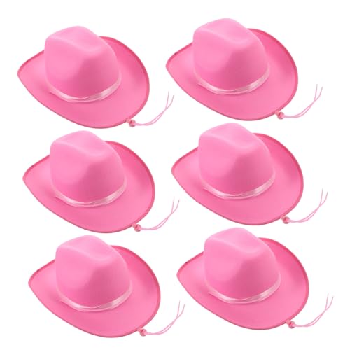 BESPORTBLE 6 Stück Rosa Cowgirlhut: Western Cowboyhut Mit Bandbesatz - Cosplay-anziehaccessoire - Junggesellenabschiedszubehör Cowgirlkappe von BESPORTBLE