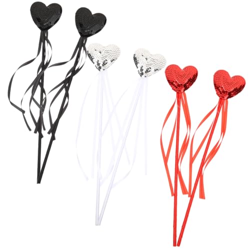 BESPORTBLE 6 Stück Teiliges Glitzer Feenstäbe mit Herzmotiv Dekorative Feenstäbe mit Band Design Leichte und Praktische Requisiten für Verkleidung Bühnenauftritte und Cosplay von BESPORTBLE
