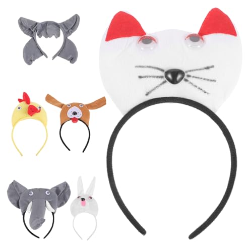 BESPORTBLE 6 Stück Teiliges Tierohren Weiche Haarreifen mit Küken Weißer Katze Weißem Kaninchen Hund und Grauem Tiermotiv Leicht für Halloween Kostüm und Cosplay Partys von BESPORTBLE