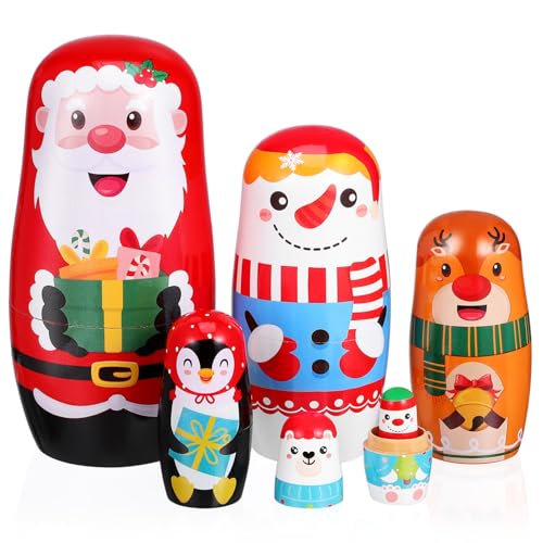 BESPORTBLE 6 Stück Weihnachts Russische Matroschka Puppen, Weihnachtsmann Figuren, Holz Stapelpuppen, 17.5 cm, Russische Weihnachtsdekorationen für Zuhause BESPORTBLE 6 Stück Weihnachts Russische Matroschka Puppen, Weihnachtsmann Figuren, Holz Stapelpuppen, 17.5 cm, Russische Weihnachtsdekorationen für Zuhause von BESPORTBLE
