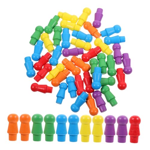 BESPORTBLE 60Stücke Holz Schach Figuren Bunte Spielsteine für Schachspiele Kunstprojekte Bastelarbeiten und Mathematikunterricht Robust und Langlebig von BESPORTBLE