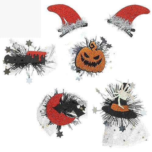 BESPORTBLE 6Stücke Halloween Haarschmuck Kleine Haarspangen mit Cartoon Design für Deko mit Roten Teufelshörnern Spinnen Kürbissen und Mehr für Partys und Kostüme von BESPORTBLE