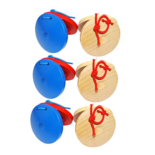 BESPORTBLE 6Stücke Hölzerne Finger Castanets Für Percussion Musikspielzeug Aus Naturholz Für Musikalische Früherziehung Rote Und Blaue Castanets von BESPORTBLE