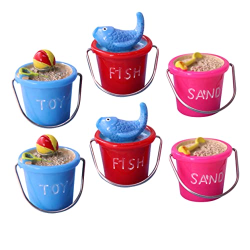BESPORTBLE 6Stücke Mini Strand Eimer Farbenfrohe Garten Miniaturen für Mikrolandschaftsdekoration und Sand Modelle DIY Ornament für Sukkulenten Blumentöpfe Rot Blau Rosy von BESPORTBLE