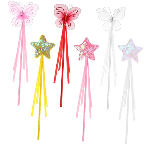 BESPORTBLE 6Stücke Teiliges Feenstab für Mädchen Glitzernde Schmetterlings und Stern Zauberstäbe für Partys Cosplay und Bühnenaufführungen für Kleine Feenliebhaber von BESPORTBLE