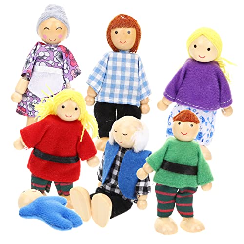 BESPORTBLE 7 Stück Teiliges Puppenfamilien aus Holz Bewegliche Puppen für Handpuppen für Puppenhaus für Geschichtenerzählen und Motorische Fähigkeiten von BESPORTBLE