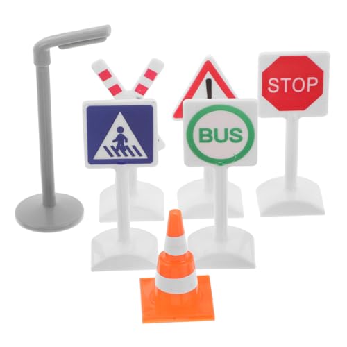 BESPORTBLE 7 Stück Verkehrszeichen Spielzeug für Kinder Miniatur Holzautos Authentisches Straßenspielzeug Kindersichere Materialien für Fahrzeug und Eisenbahnszenarien von BESPORTBLE