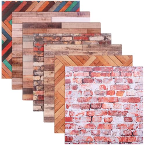 BESPORTBLE 7Blätter Bögen Wandaufkleber Holzoptik Selbstklebende Tapete Für Puppenhaus Vintage Stil Dekoration Für Miniaturmöbel Und Badezimmer Verschiedene Designs von BESPORTBLE