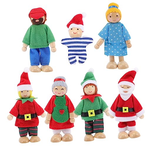 BESPORTBLE 7Stücke Hölzerne Familienpuppen Spielset Mit Beweglichen Figuren Mini Puppenhaus Zubehör Für Fördert Rollenspiele Und Soziale Fähigkeiten Für Geburtstage von BESPORTBLE