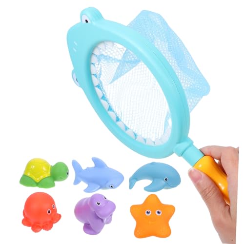 BESPORTBLE 7Stücke Schwimmende Meerestiere mit Sprühfunktion und Fischernetz Wasserspielzeug für Badewanne Pool und Strand Fördert von BESPORTBLE