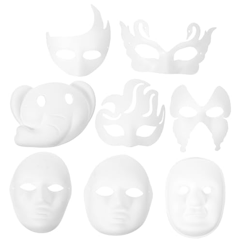 BESPORTBLE 8 Stück Teiliges DIY Papiermasken Weiße Blank Masks zum Bemalen Verschiedene Tier und Gesichtsformen Kreative Kindermasken für Karneval und Partyspaß von BESPORTBLE