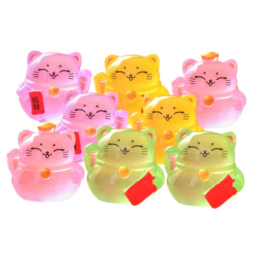 BESPORTBLE 8 Stück Teiliges Miniatur Glückskatze aus Resin Leuchtet im Dunkeln Detailreiche Japanische Maneki Neko Figuren als Garten und Landschaftsdekoration für Haus Auto und DIY Projekte von BESPORTBLE