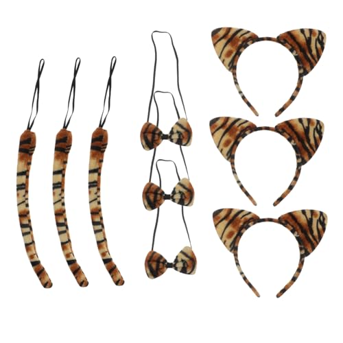 BESPORTBLE 9 Stück Tiger Tierohren Haarreif mit Schleife und Leichtes Cosplay Kostüm Zubehör für Karneval Halloween Kostümparty und Fotoshooting Passend Teilig von BESPORTBLE