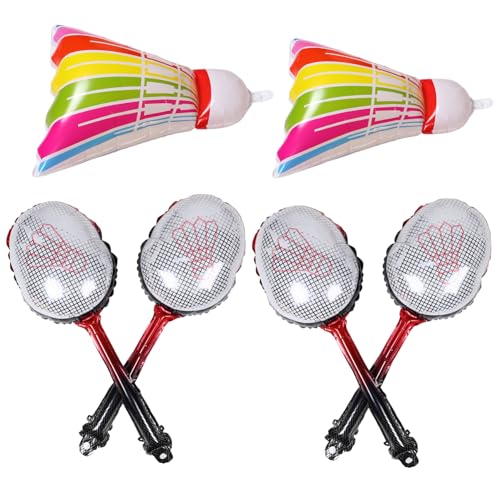 BESPORTBLE Aufblasbares Badmintonballon set Leichtes Aluminiumfolie Shuttlecock Partydeko Kindergeburtstag Sportliche Themen Große Bunte Badmintonballons Rote Schläger von BESPORTBLE