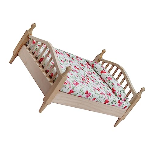 BESPORTBLE Bett Modell Dekoratives Bett für Puppenhaus Zubehör Blumenmuster für Kinderzimmer Deko von BESPORTBLE