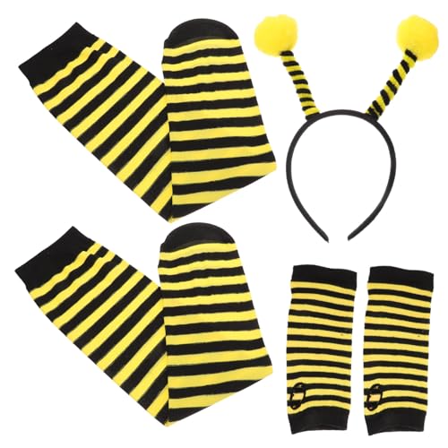 BESPORTBLE Bienenkostüm mit Gestreiftem Stirnband Langen Handschuhen und Overknee strümpfen Atmungsaktiv Angenehm für Kostümparty Bühnenauftritt und Fasching Geeignet für Jungen und Mädchen von BESPORTBLE