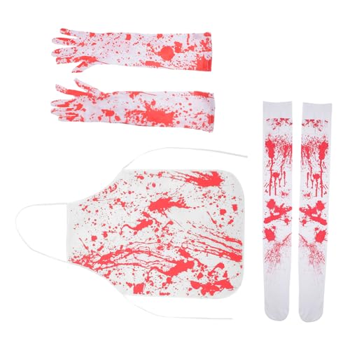 BESPORTBLE Blutverschmierte Schürze Set mit Blutigen Handschuhen und Overknee socken Wiederverwendbares Halloween Cosplay Kostüm für Party und Horror mottopartys Gruseliges von BESPORTBLE