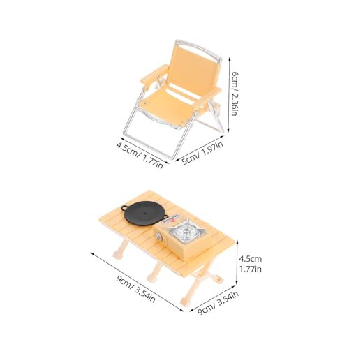 BESPORTBLE Camping Spielset Miniatur Klappstuhl Picknick Tisch Campingkocher Outdoor Gelb für Rollenspiel und Familienaktivitäten Leicht Detailreich und Vielseitig Einsetzbar von BESPORTBLE