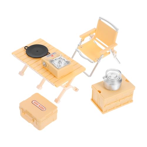BESPORTBLE Camping Spielset Teilig Miniatur Outdoor Klappstuhl Picknick Tisch Herd Zubehör Gelb für Rollenspiele und Familienaktivitäten Leicht und Langlebig für Drinnen und Draußen von BESPORTBLE