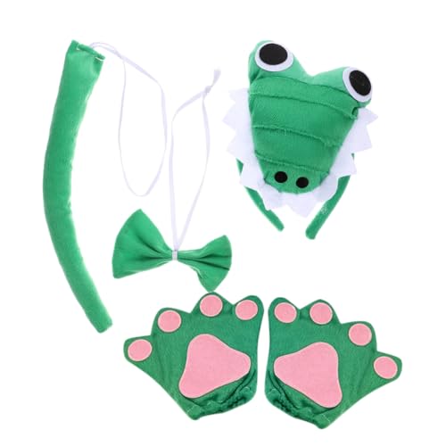 BESPORTBLE Carnival Tierkostüm Set Alligator mit Kopfband Handschuhen und Fliege Weiches Material Bequemes Cosplay für Fasching Mottoparty und Karneval von BESPORTBLE