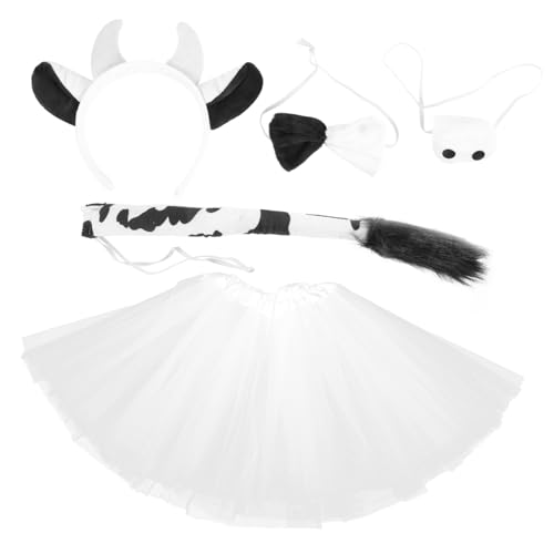 BESPORTBLE Cosplay Kuh Kostüm Set mit Hörnern Plüsch Ohr Haarreif und Weißem Tüllrock Bequemes Halloween Zubehör für Karneval Party und Maskerade von BESPORTBLE