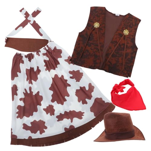 BESPORTBLE Cowgirl Kostüm Mädchen Western Set mit Hut Bandana Weste Teilig Halloween Kostüm Party Western Outfit Wiederverwendbar Komfortabel Einfach zu Pflegen von BESPORTBLE