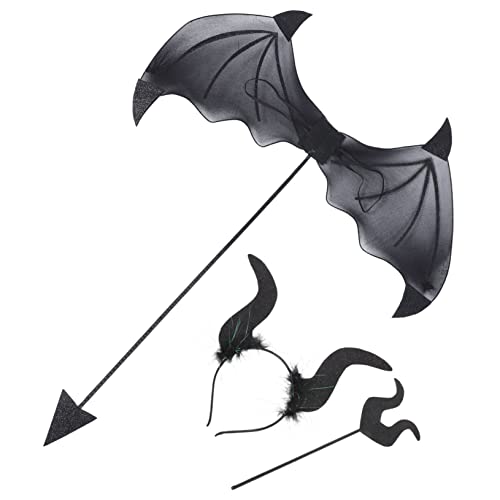 BESPORTBLE Devil für Halloween Teiliges Kostümset mit Teufelshörner Haarreif und Schwarzen Teufelsflügeln für Damen Herren Teens Party Cosplay Bühnenauftritt von BESPORTBLE
