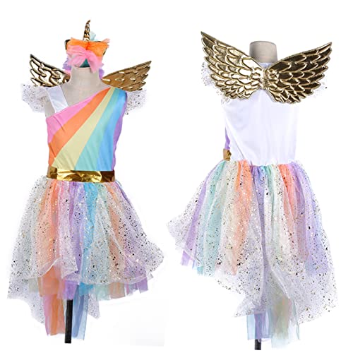 BESPORTBLE Einhorn Kostüm Für Mädchen Buntes Einhorn Kleid Für Halloween Und Kinderpartys Teiliges Mit Kleid Kopfschmuck Und Flügel Fantasievolle Kinderbekleidung von BESPORTBLE
