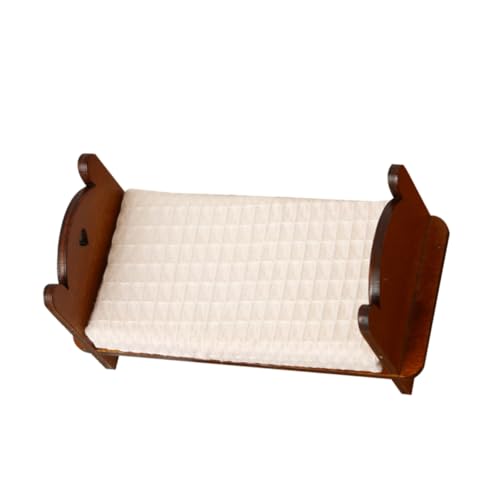 BESPORTBLE Miniatur-puppenhausbett Aus Holz Maßstab Vintage-Design Für Puppenhausmöbel Einzelbett Für Puppen Miniatur-schlafzimmermöbel DIY-Spielzeug Und Dekoration von BESPORTBLE