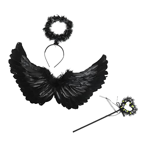 BESPORTBLE Engelsflügel Kostüm Schwarz Klein Leichtes Flügel und Haarschmuck für Party Verkleidung Komfortabel und Auffällig für Rollenspiel und Festlichkeiten von BESPORTBLE