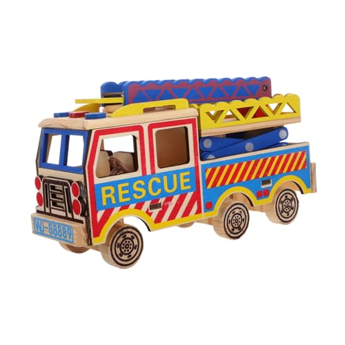 BESPORTBLE Feuerwehrfahrzeug für Holzspielzeug mit Einzigartigem Design Farbenfroh und Handwerklich Gefertigt Ingenieurspielzeug für Kleinkinder Realistische Spiel Erfahrung mit Aufzug und von BESPORTBLE