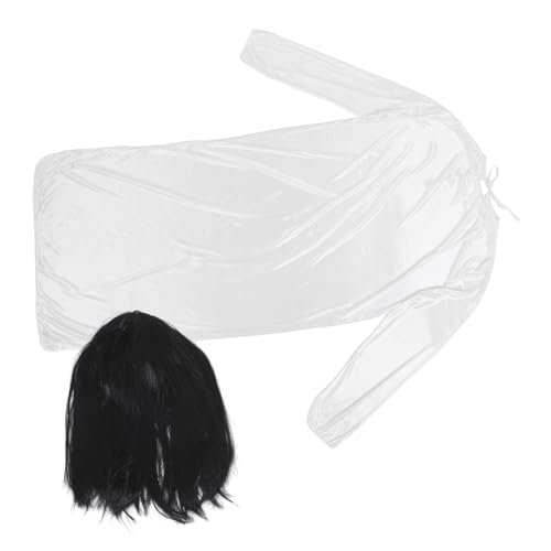 BESPORTBLE Geisterbrautkostüm Weißes Kleid mit Schwarzer Perücke für Halloween Cosplay und Kostümparty für Rollenspiele und Thematische Veranstaltungen von BESPORTBLE