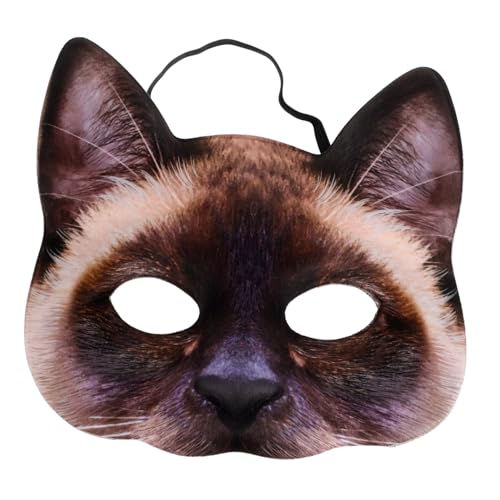 BESPORTBLE Halbgesichts Katzenmaske EVA und Stoff Braun Siamkatze Stil Lustige Halloween Maske Unisex für Karneval Kostüm Maskerade Fasching Ball von BESPORTBLE