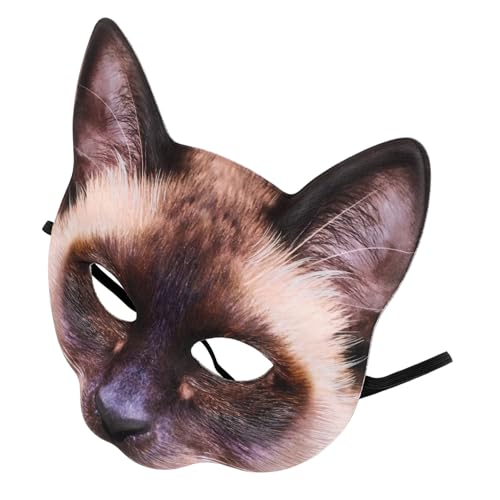 BESPORTBLE Halbgesichts Katzenmaske Unisex EVA Stoff Lustige Cosplay Gesichtsmaske für Halloween Karneval Maskenball Kostüm Siamkatze Stil Braun von BESPORTBLE