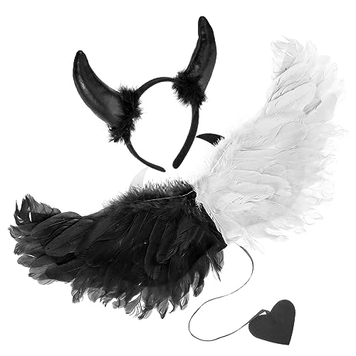 BESPORTBLE Halloween Flügel Kostüm Requisite Dekorative Engels Und Teufelsflügel Mit Haarreifen Für Karneval Cosplay Und Halloween Partys Schwarze Und Weiße Federflügel BESPORTBLE Halloween Flügel Kostüm Requisite Dekorative Engels Und Teufelsflügel Mit Haarreifen Für Karneval Cosplay Und Halloween Partys Schwarze Und Weiße Federflügel von BESPORTBLE