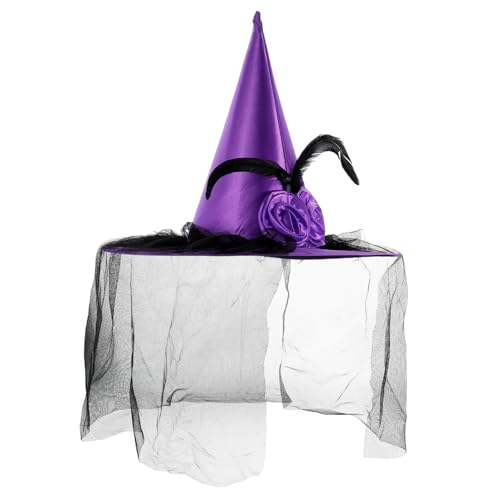 BESPORTBLE Halloween Hexenhut mit Eleganter Rosen und Netzdekoration Strapazierfähiger Waschbarer Hexenhut für Halloween Party Cosplay Damen von BESPORTBLE