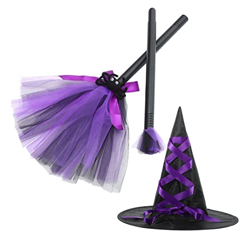BESPORTBLE Hexenhut Für Halloween Party Cosplay Dekoration Mit Hexenbesen Für Frauen Mädchen Maskerade Verkleiden Fest Anlass von BESPORTBLE