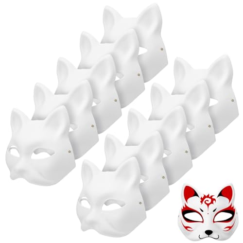 BESPORTBLE Halloween-Katzenmasken Aus Papier: 20 Weiße Blanko-Tiermasken Halbgesichtsmasken Unbemalte Blanko-Papiermasken Für Cosplay von BESPORTBLE