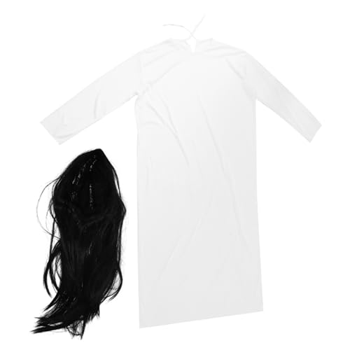 BESPORTBLE Halloween Kostüm Damen Gruseliges Cosplay Set Weißes Kleid und Schwarze Perücke Horror Ghost Outfit für Halloween Party Karneval Theater und Verkleidung von BESPORTBLE