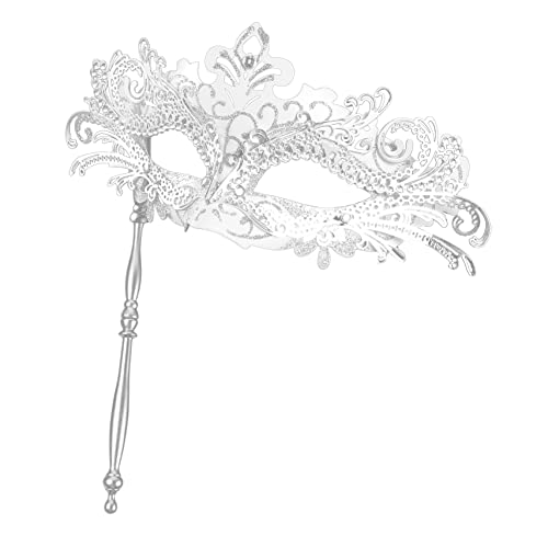 BESPORTBLE Handheld Maske Metall mit Strass Masquerade Maske für Karneval Halloween und Cosplay Halbgesichtsmaske für Damen und Abnehmbar Silberfarbig BESPORTBLE Handheld Maske Metall mit Strass Masquerade Maske für Karneval Halloween und Cosplay Halbgesichtsmaske für Damen und Abnehmbar Silberfarbig von BESPORTBLE