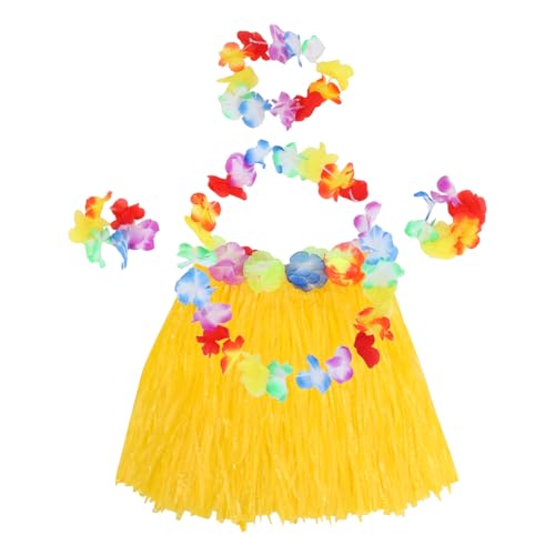 BESPORTBLE Hawaiian Grasrock Set Teilig Gelb mit Kopfschmuck Armbändern Blumengirlande Luau Kostüm für Tropische Event von BESPORTBLE