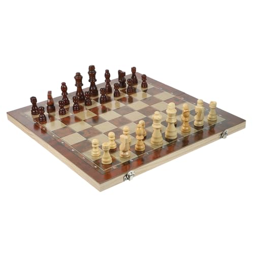 BESPORTBLE Holz Schachspiel Reise Schachbrett aus Langlebigem Holz und Dame Spielbrett Tragbares Multifunktionales Brettspiel für Familie und Unterwegs von BESPORTBLE