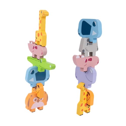 BESPORTBLE Holzbalancierblöcke Pädagogisches Stapelspielzeug mit Tiermotiven Kognitives Lernspiel für Vorschulkinder Glatte Oberfläche Fördert Farb und Formwahrnehmung Familienspielzeug von BESPORTBLE